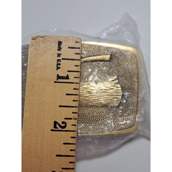 Vtg Brass Boy Scout Wood Badge Belt Buckle Camp Axe Log 2" X 3" Made USA NEW - Picture 5 of 6